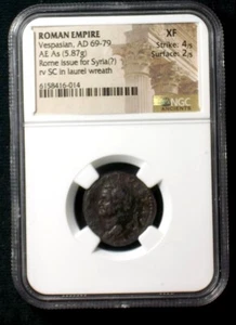 AE As of Roman Emperor Vespasian, SC reverse 69-79 AD NGC XF 6014 - Picture 1 of 3