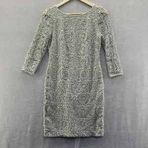 ADRIANNA PAPELL Lace Beige Sequins Sheath Dress Party Cocktail 3/4 Sleeve 4P - Picture 1 of 12
