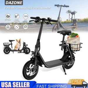 450W 15.5MPH Electric Scooter for Adult Commuter Foldable Scooter w/Seat & Baskt - Picture 1 of 16