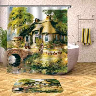 Pollos Gansos Cabaña 3D Cortina de Ducha Poliéster Baño Decoración Impermeable Foto 1 de 4