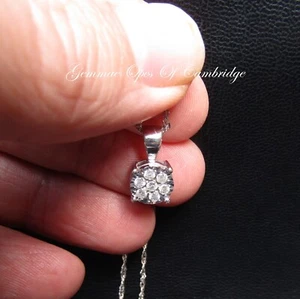9k 9ct White Gold Diamond Cluster Pendant Necklace 51cm Chain 3.11g Hallmark - Picture 1 of 5