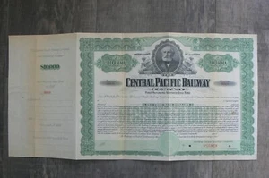1899 Iconic Central Pacific SPECIMEN Railroad Stock / Bond $10,000 Certificate - Picture 1 of 3