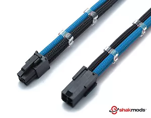 4 Pin 30cm Black Light Blue CPU Mobo Sleeved Extension Shakmods + 2 Cable Combs - Picture 1 of 4