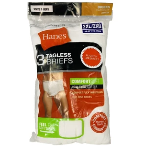 3 Mens Hanes White Cotton Briefs 2XL 44-46 Full Rise Big Slightly Imperfect 2014 - Picture 1 of 11