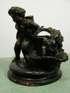 Antique Figural Redware Pottery Boy at Well Cigar Match Holder L&C 177 - Picture 1 of 11