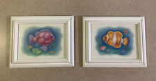 NEW SET OF 2 BATHROOM WALL ART FRAMED FISH PRINTS GLASS ENCLOSED 8" x 10"