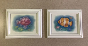 NEW SET OF 2 BATHROOM WALL ART FRAMED FISH PRINTS GLASS ENCLOSED 8" x 10" - Picture 1 of 4