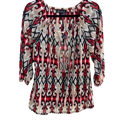 INC Womens Multicolor Print 3/4 Sleeves & Split Neck Two Piece Blouse Tank Set L - Image 1 of 4