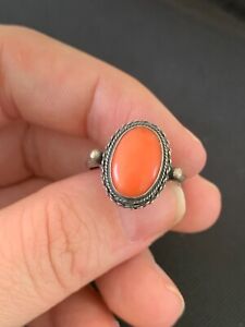 Silver natural coral ring, 1920's art deco period 800