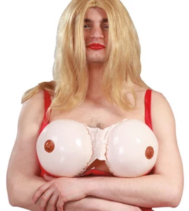 Inflatable Fake Boobs Breasts Stag Do Funny Fancy Dress Costume Outfit Mens - Picture 1 of 1