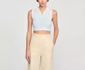 Sandro Paris Women's Sweater Size 1 / S Striped Cropped SFPPU02273 RRP: 145 Eur - Picture 1 of 12