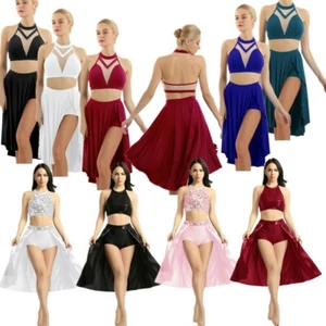Women Sequined Lyrical Contemporary Ballet Dance Crop Top Outfits Costume Skirts - Picture 1 of 65