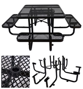 46 Inch Square Steel Outdoor Expanded Picnic Table for Garden w/ Umbrella Hole - Picture 1 of 7