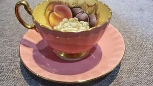Pre-owned Aynsley Orchard Gold Pink Fruits Cup Saucer Pair Set - Picture 1 of 7