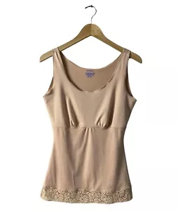 Spanx by Sara Blakely orlo in pizzo collo a scoop beige/abbronzatura Cami Shapewear taglia-L - Foto 1 di 3