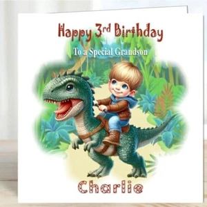 Personalised Boys Birthday Card Dinosaur Jockey - Picture 1 of 5