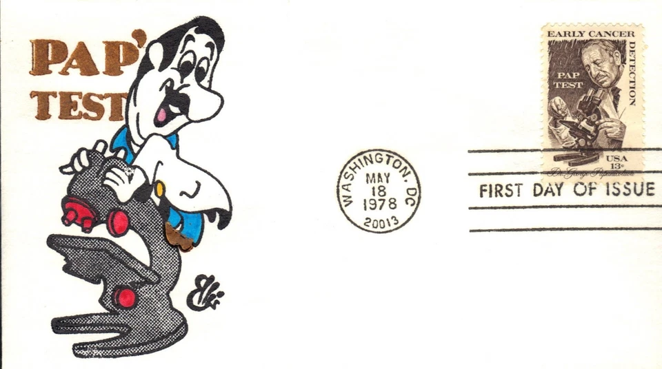 USA HAND PAINTED RICHARD ELLIS ANIMATED FDC 1978 CANCER DETECTION PAP + CACHET - Image 1 of 1