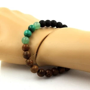 Armband Malachit Perlen Aus Dem Kongo + Aventurin + Mattes Schwarzes Onyx + Holz - Bild 1 von 7