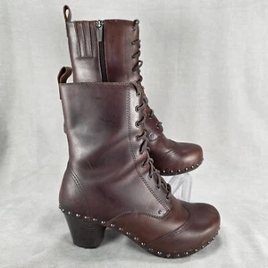 Dansko Women Boots US 9 EU 40 Brown Antiqued Leather Studded Side Zip Block Heel - Picture 1 of 23