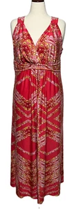 Beverly Drive Babydoll Maxi 2X Rojo Amarillo Artístico Sin Mangas Playa Resort Elástico - Imagen 1 de 12