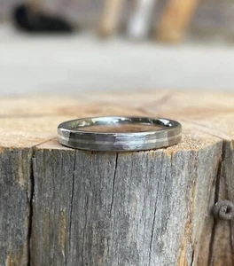 Rugged Look, Titanium with Copper Pinstripe Wedding Band, Ring - Picture 1 of 7