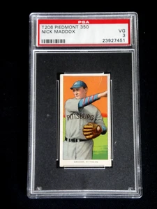 TARJETA DE BÉISBOL NICK MADDOX T206 1909-1911 PARTE POSTERIOR DE PIEMONT PSA 3 MUY BUENA - Imagen 1 de 2