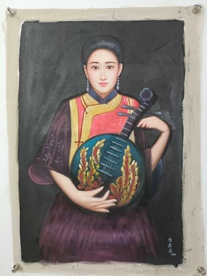 Pintura al óleo china pintada a mano sobre lienzo hermosa mujer por Chen Yifei 陈逸飞 9399 Foto 1 de 4