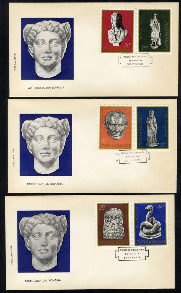 Rumania 1974 ISIS, DIOSAS, SERPIENTE, GLICÓN, ESTATUAS ROMANAS, ARQUEOLOGÍA 2 cubiertas Foto 1 de 1