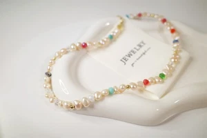 Handmade Baroque Pink Freshwater Pearl Necklace, 18K Gold Plated, French Style - Picture 1 of 8