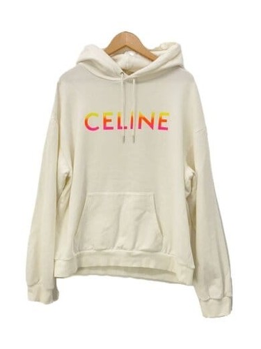 Felpa con cappuccio CELINE 22AW Logo sfumato XXL Cotone WHT 2Y753670Q