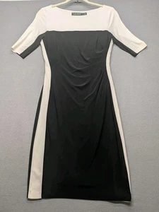Abito Ralph Lauren nero bianco con ruches foderato in tubino taglia 4 - Foto 1 di 5