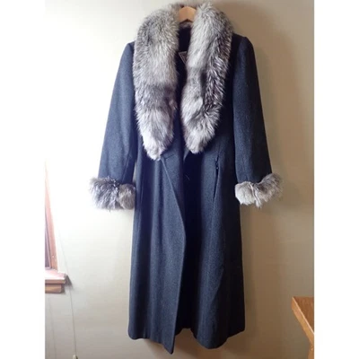 Marvin Richards Winter Sliver Fox Fur Trench Coat Size 6 Gray Charcoal Vintage - Image 1 of 4