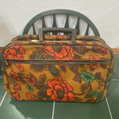 Maleta Equipaje Para Pasar la Noche 15x9 Cremallera Floral Groovy Retro Lado Suave De Colección Foto 1 de 4