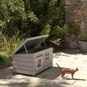 PawHut Outdoor Cat House with Openable Top, Asphalt Roof, Window, Grey - Picture 1 of 11