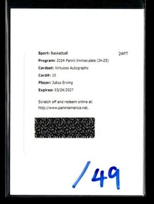 Julius Erving 2024-25 Panini Immaculate Virtuoso Auto /49 Redemption [mty - Imagem 1 de 2