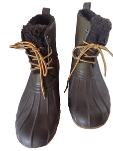 American Eagle Outfitters Rubber & Leather Duck Boots Womens Sz 10 Brown/Olive - Picture 1 of 5