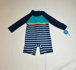 Baby Boy Carter's Blue/Green Striped One Piece mock turtleneck Rash Guard NWT - Picture 1 of 4
