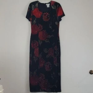 Worthington Velvet Black & Red Maxi Dress 8 - Picture 1 of 11