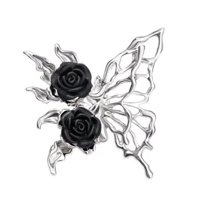Art Deco Style Vintage Enamel Crystal Black Rose Butterfly Brooch Badge Pin Gift — 第 1/4 张图片
