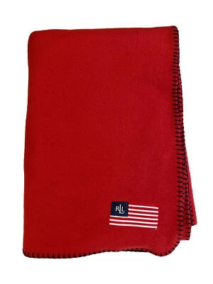 POLO RALPH LAUREN Red Flag Embroidered Fleece 68x48 Blanket - Image 1 of 4