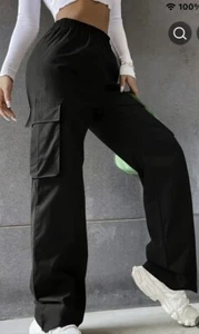 Women’s Y2K Style Cargo Pants Size XL High Rise Baggy Wide Leg BLACK - Picture 1 of 8