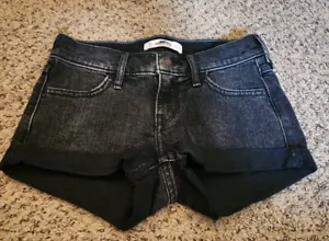 Pantalones cortos de mezclilla negros con puños Hollister de tiro alto talla 00w23 - Imagen 1 de 7