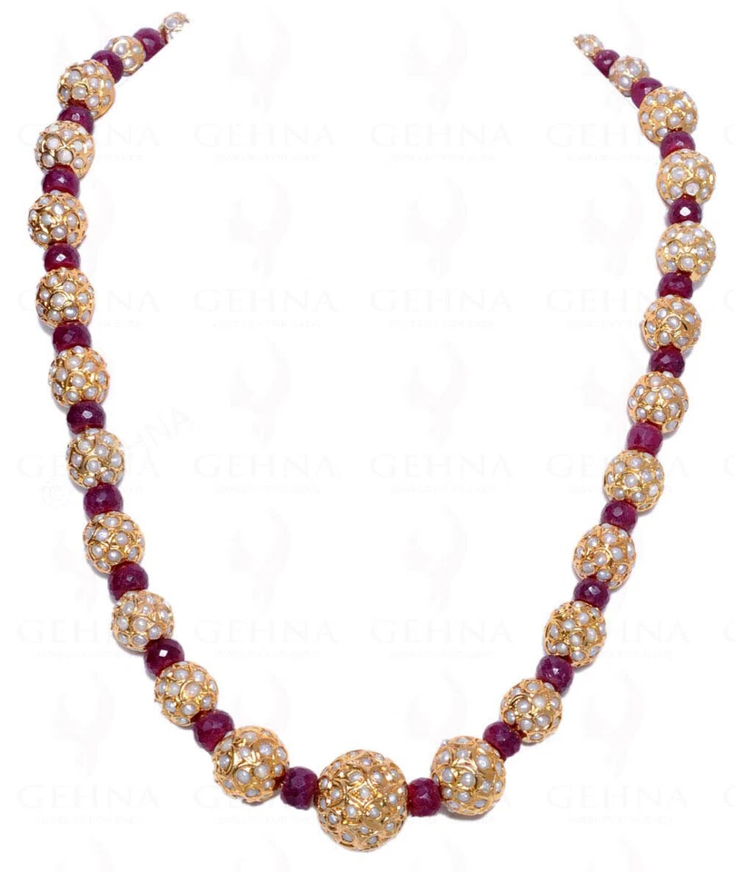 Juego de collar de perlas y rubí Jadau LN011001 Foto 1 de 1