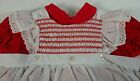 Smocked Dress 2T Red White Short Sleeves Collared Vintage  Button Velour