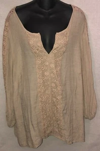 Carolyn Taylor beigefarbenes Bauerntop mit 3/4-Ärmeln und Häkelspitzendetail - 1X - Bild 1 von 7