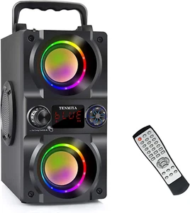 40W Portable Bluetooth Speaker with Subwoofers, FM Radio & Colorful Lights - Picture 1 of 9