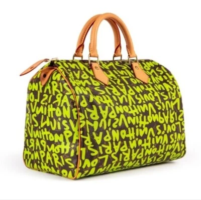 LOUIS VUITTON X Stephen Spriuse Monogram Graffiti Speedy 30 neon green LV bag - Image 1 of 4