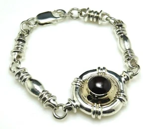 Designer Kasel 925 Sterling Silver & Cabochon Amethyst Heavy Link Bracelet - Picture 1 of 10
