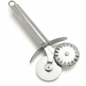 Stainless Steel Double Blade Pastry Cutter 2 Wheel Slicer Knife 19cm Dough Bake - Picture 1 of 4