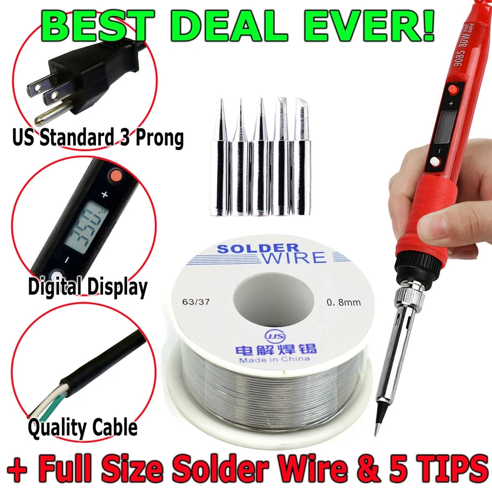 Kit de ferro de solda elétrico digital 80W ferramenta de solda ajustável Tempe pistola de solda - Imagem 1 de 4